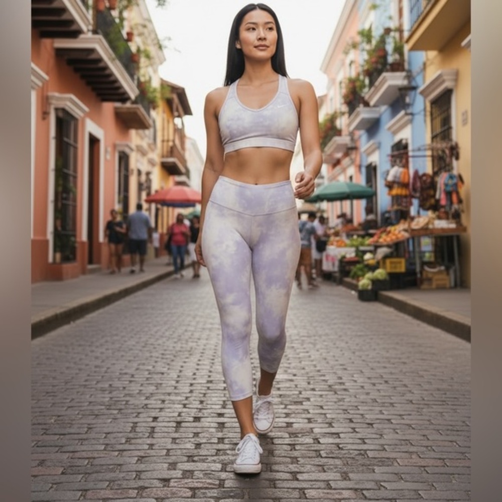 Nike Lavender and Cream Leggings and Matching Sports Bra